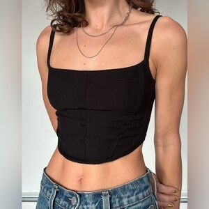 Black knit corset style cropped tank top